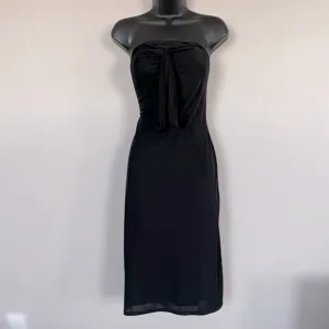 David Meister Black Tube Top Midi A-Line Dress with Tie Detail at Chest - 14