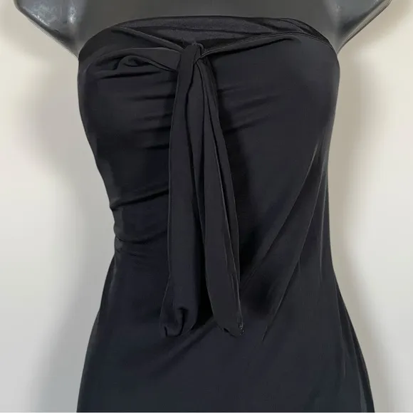 David Meister Black Tube Top Midi A-Line Dress with Tie Detail at Chest - 14
