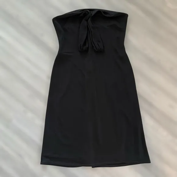 David Meister Black Tube Top Midi A-Line Dress with Tie Detail at Chest - 14