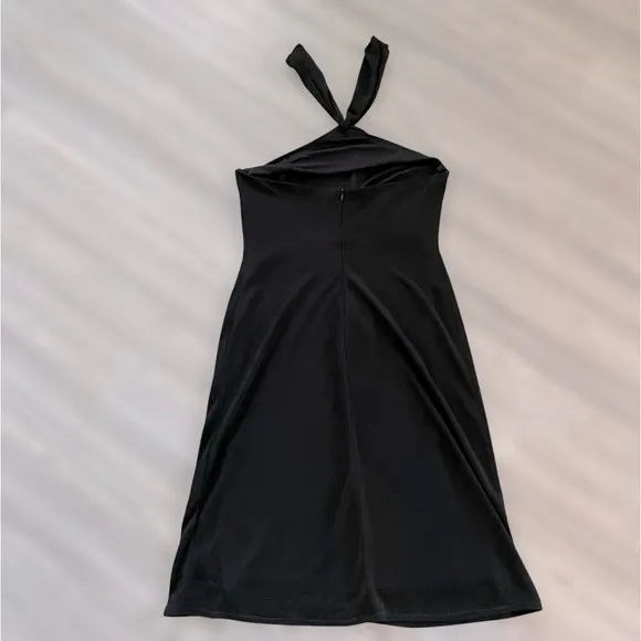 David Meister Black Tube Top Midi A-Line Dress with Tie Detail at Chest - 14
