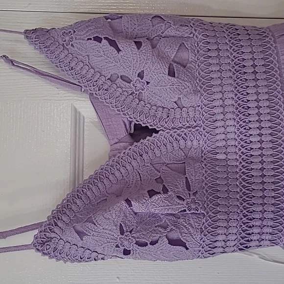 🌷DEAL🌷LOVE TREE Lavender Crochet Open Back Bow Tie Lace Waist Band Dress sz L