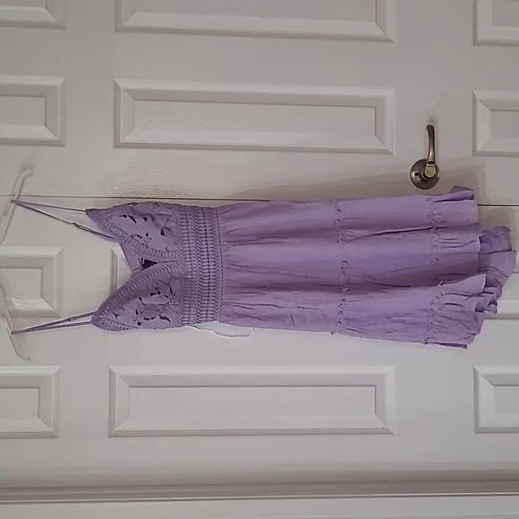 🌷DEAL🌷LOVE TREE Lavender Crochet Open Back Bow Tie Lace Waist Band Dress sz L