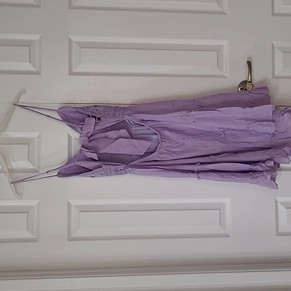 🌷DEAL🌷LOVE TREE Lavender Crochet Open Back Bow Tie Lace Waist Band Dress sz L