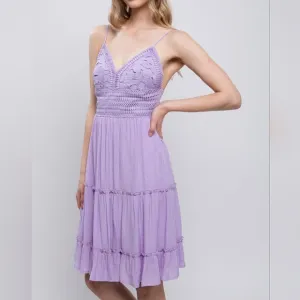 🌷DEAL🌷LOVE TREE Lavender Crochet Open Back Bow Tie Lace Waist Band Dress sz L
