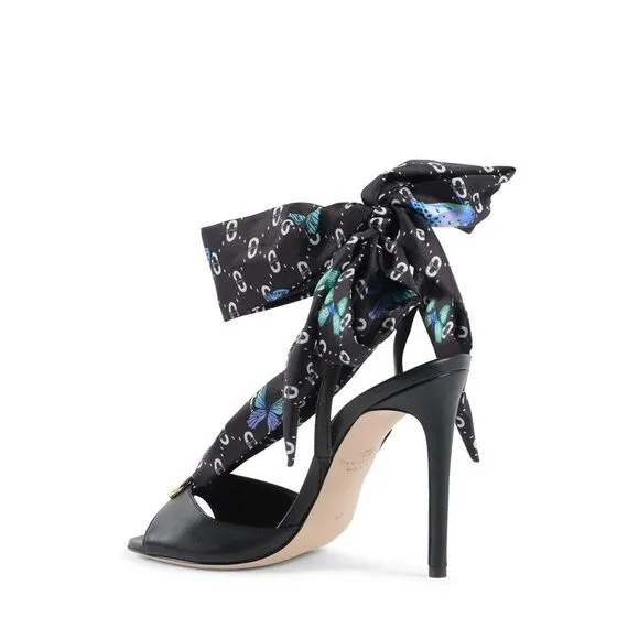 Dee Ocleppo Evelyn Silk Printed Heel Women Black Sandals