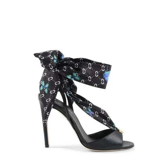 Dee Ocleppo Evelyn Silk Printed Heel Women Black Sandals