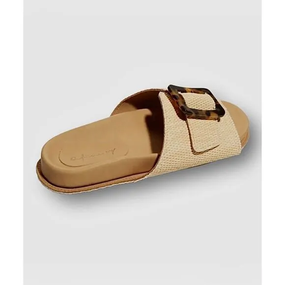 Definery Women's Beige Loop Raffia Buckle Slide Sandals Size US 10 EU 40