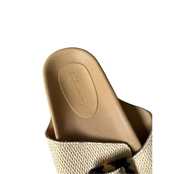 Definery Women's Beige Loop Raffia Buckle Slide Sandals Size US 10 EU 40