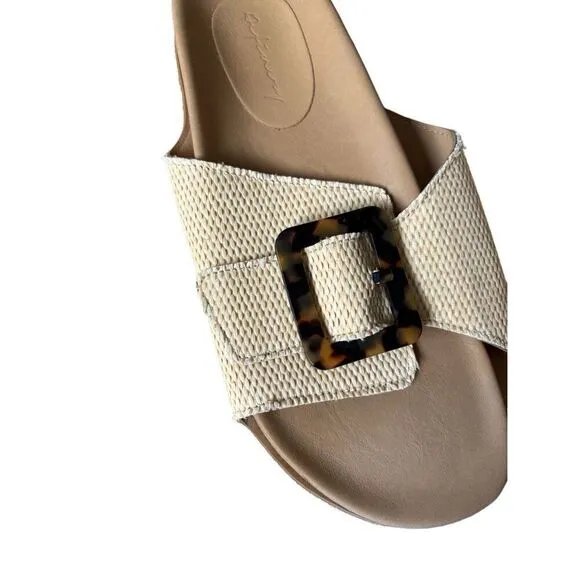 Definery Women's Beige Loop Raffia Buckle Slide Sandals Size US 10 EU 40