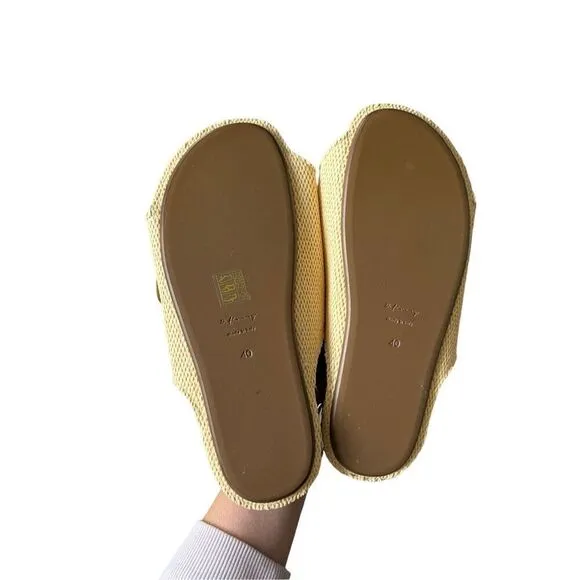 Definery Women's Beige Loop Raffia Buckle Slide Sandals Size US 10 EU 40