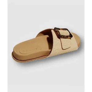 Definery Women's Beige Loop Raffia Buckle Slide Sandals Size US 10 EU 40