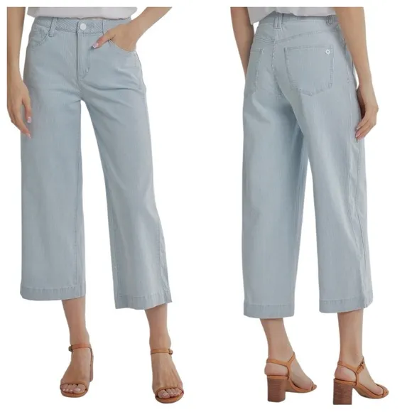 Democracy Ab Technology Railroad Stripe Wide Leg Ankle Crop Pants Size 16