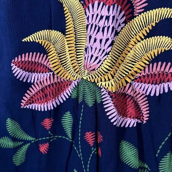 Desigual Navy Blue Rayon Casual Sleeveless Knee Length Floral Dress M