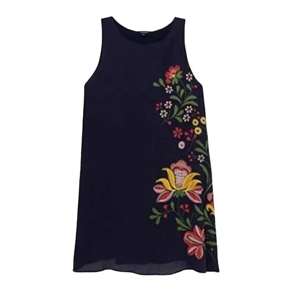 Desigual Navy Blue Rayon Casual Sleeveless Knee Length Floral Dress M