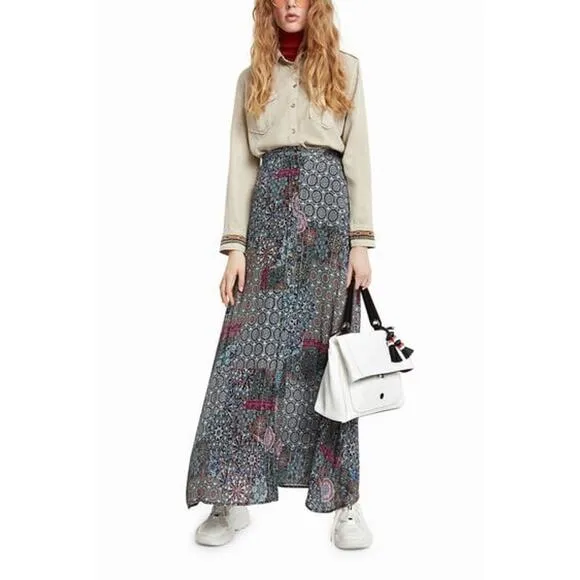 DESIGUAL NWT $145 Icaria Maxi Button Front Skirt