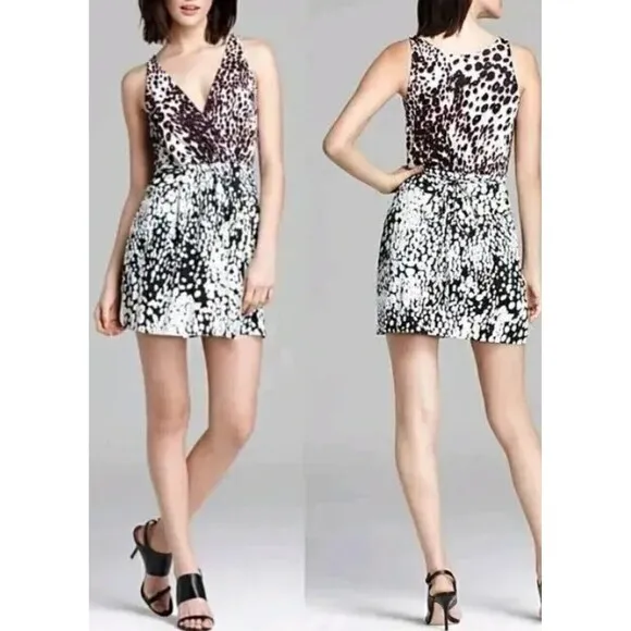 Diane von Furstenberg DVF OBLIXE Mini Short SILK Dress Leopard Rain Size…