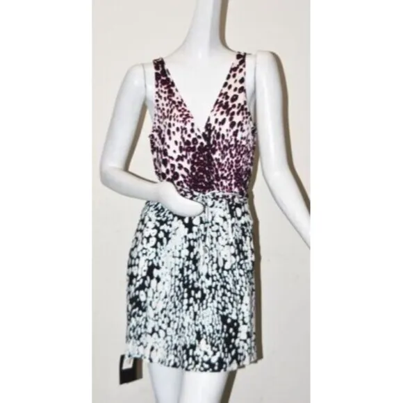 Diane von Furstenberg DVF OBLIXE Mini Short SILK Dress Leopard Rain Size…