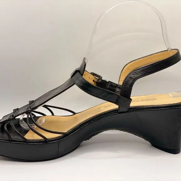 Divina Boho Italian Designer Strappy Black Leather Sandals Size 8 0060
