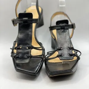 Divina Boho Italian Designer Strappy Black Leather Sandals Size 8 0060