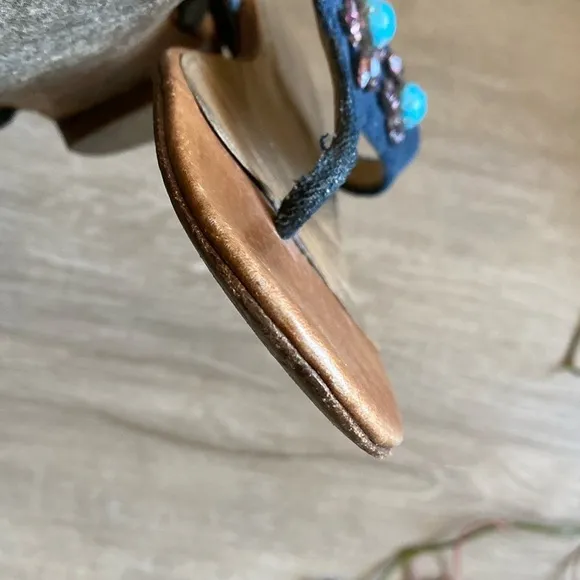 Dolce &amp; Gabbana Leather &amp; Denim Jewel Encrusted sandals. size 39 1/2