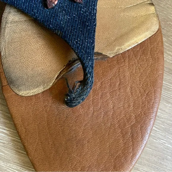 Dolce &amp; Gabbana Leather &amp; Denim Jewel Encrusted sandals. size 39 1/2