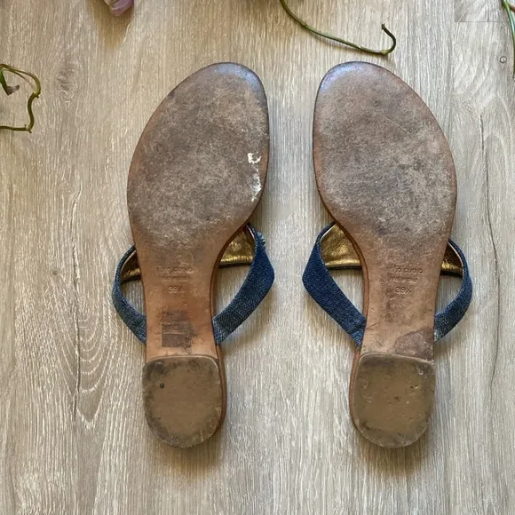Dolce &amp; Gabbana Leather &amp; Denim Jewel Encrusted sandals. size 39 1/2