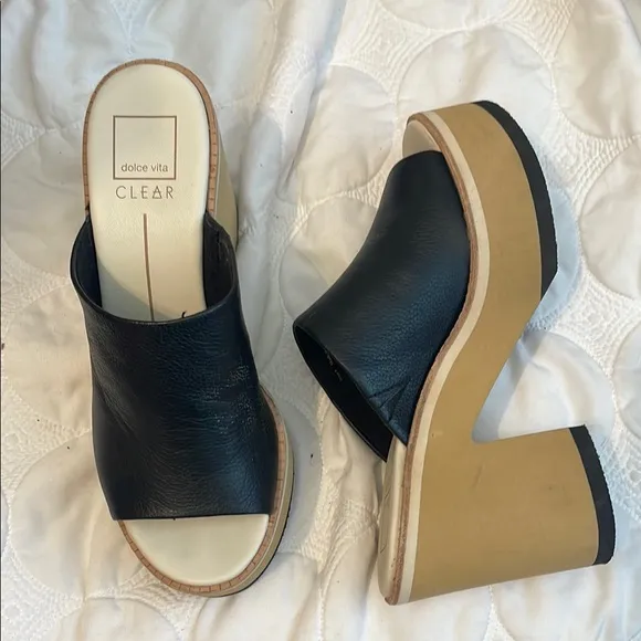 Dolce Vita Black Leather Platform Sandals
