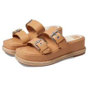 Dolce Vita Canyon Tan Leather Silver Buckle Platform Slide Sandals Size 9.5