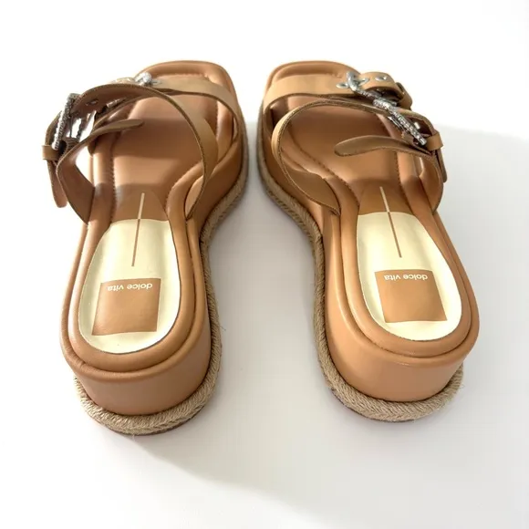 Dolce Vita Canyon Tan Leather Silver Buckle Platform Slide Sandals Size 9.5