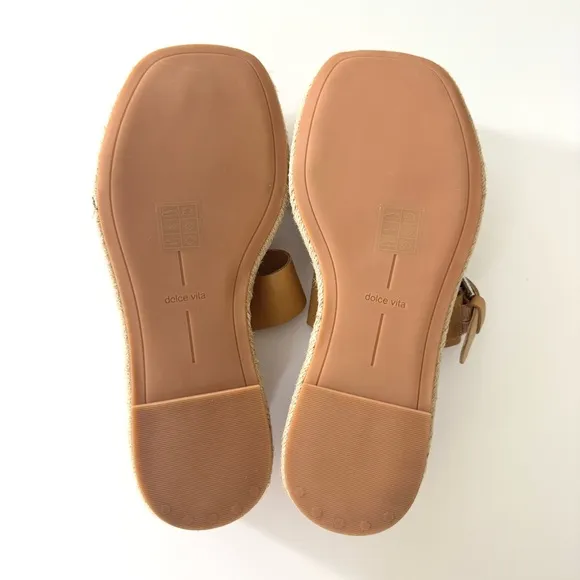 Dolce Vita Canyon Tan Leather Silver Buckle Platform Slide Sandals Size 9.5
