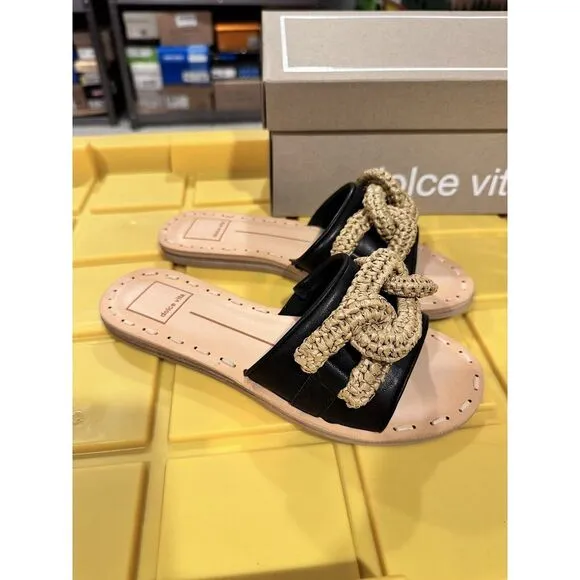 Dolce‎ Vita Desa Slide Trendy Sandals in Black Leather - Size 6