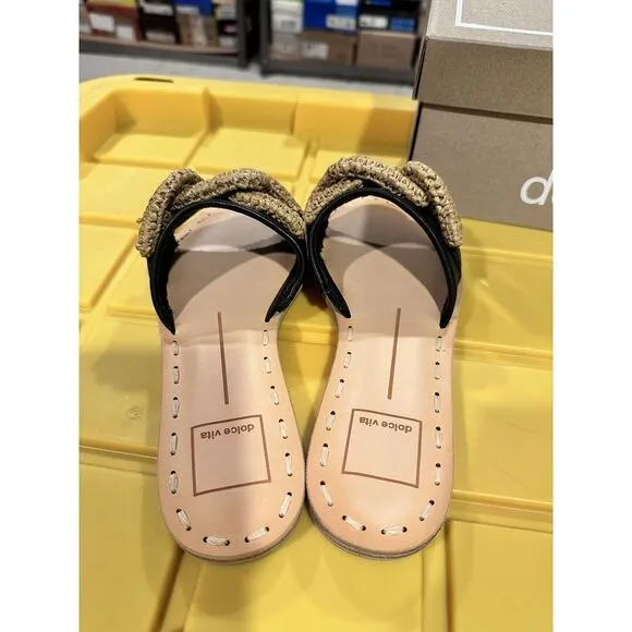 Dolce‎ Vita Desa Slide Trendy Sandals in Black Leather - Size 6