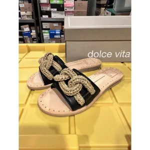 Dolce‎ Vita Desa Slide Trendy Sandals in Black Leather - Size 6