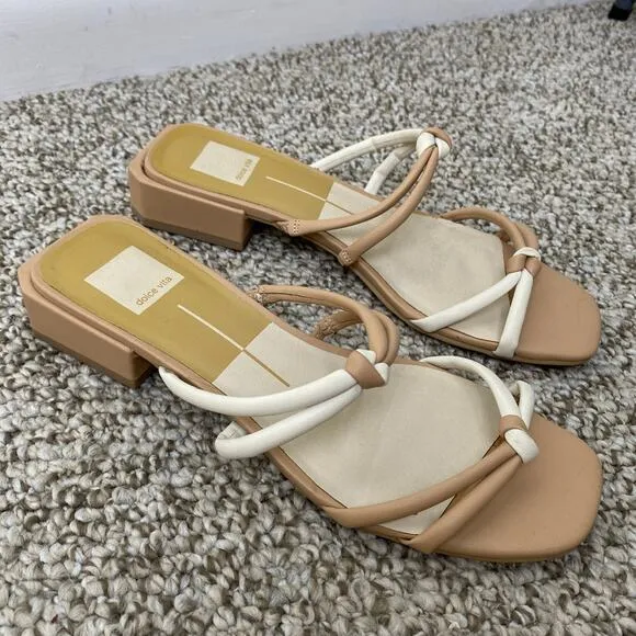 Dolce Vita Hansin Sandals Size 8.5 Cafe Beige White Strappy Low Heel Casual