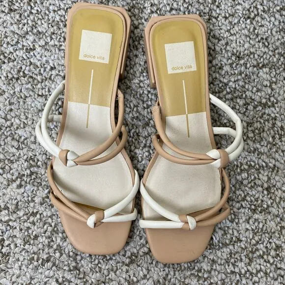 Dolce Vita Hansin Sandals Size 8.5 Cafe Beige White Strappy Low Heel Casual