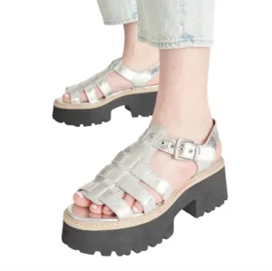 Dolce Vita Latice Silver Distressed Leather Lug Sole Sandals