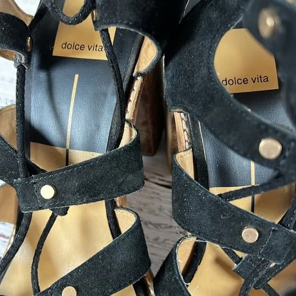 Dolce Vita Lyndon Lace Up Suede Block Heel Sandals size 9.5