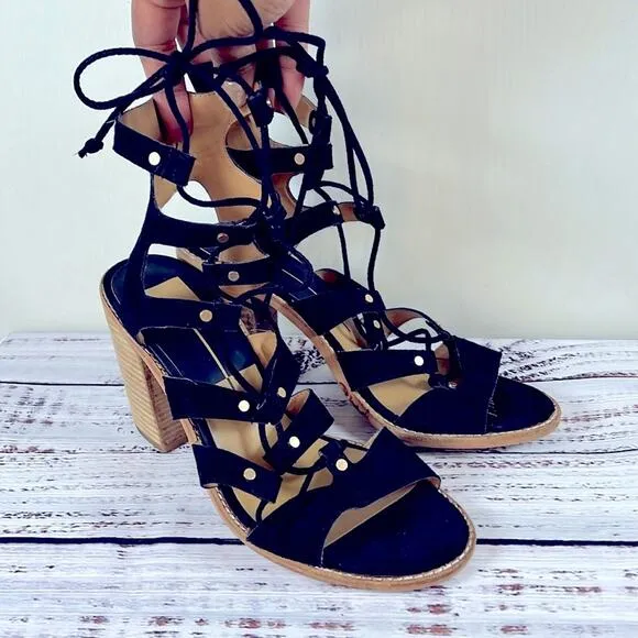 Dolce Vita Lyndon Lace Up Suede Block Heel Sandals size 9.5