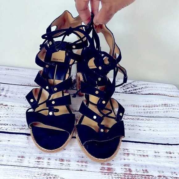Dolce Vita Lyndon Lace Up Suede Block Heel Sandals size 9.5