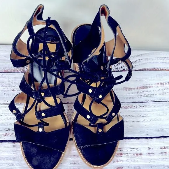 Dolce Vita Lyndon Lace Up Suede Block Heel Sandals size 9.5