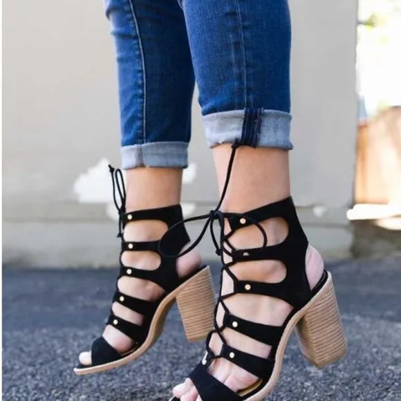 Dolce Vita Lyndon Lace Up Suede Block Heel Sandals size 9.5