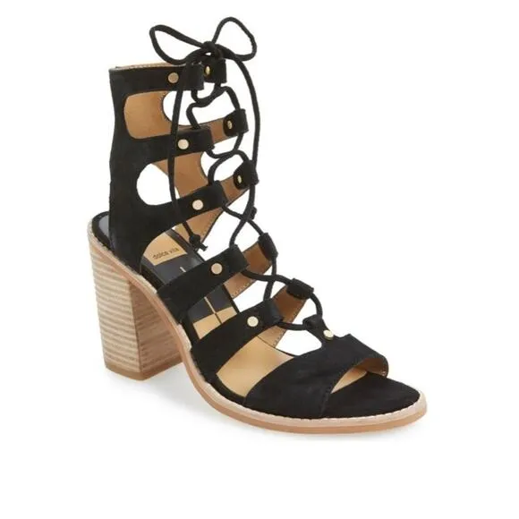 Dolce Vita Lyndon Lace Up Suede Block Heel Sandals size 9.5