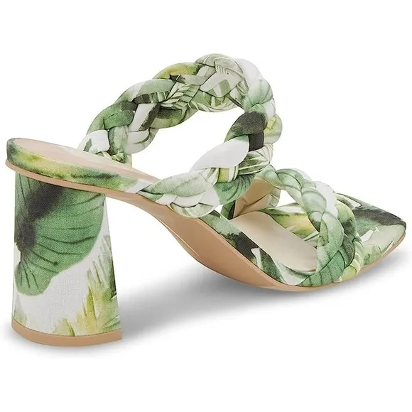 Dolce Vita Paily Green Floral Braided Straps Slip On Heeled Sandals Size Various