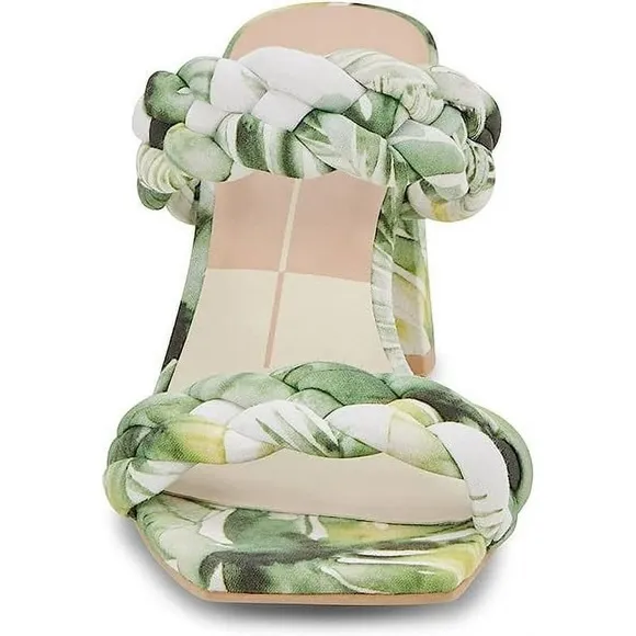 Dolce Vita Paily Green Floral Braided Straps Slip On Heeled Sandals Size Various