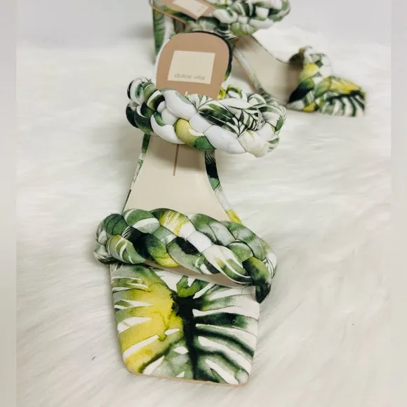Dolce Vita Paily Green Floral Braided Straps Slip On Heeled Sandals Size Various