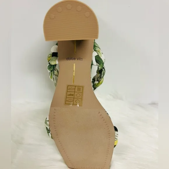 Dolce Vita Paily Green Floral Braided Straps Slip On Heeled Sandals Size Various