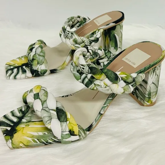 Dolce Vita Paily Green Floral Braided Straps Slip On Heeled Sandals Size Various