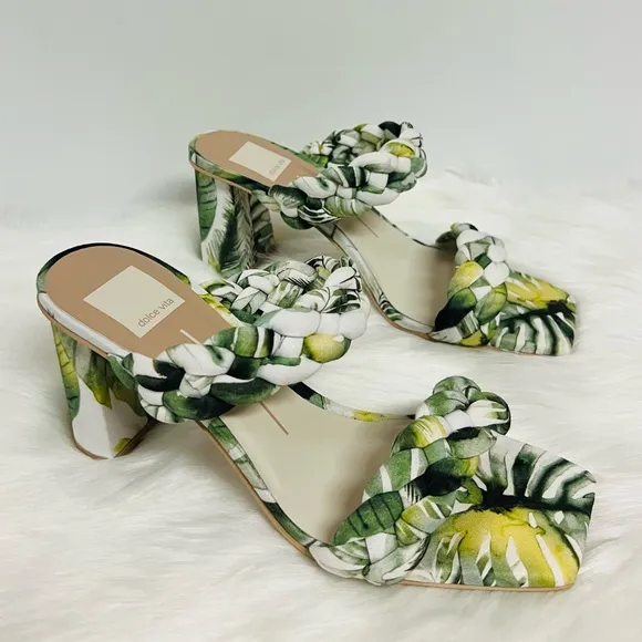 Dolce Vita Paily Green Floral Braided Straps Slip On Heeled Sandals Size Various