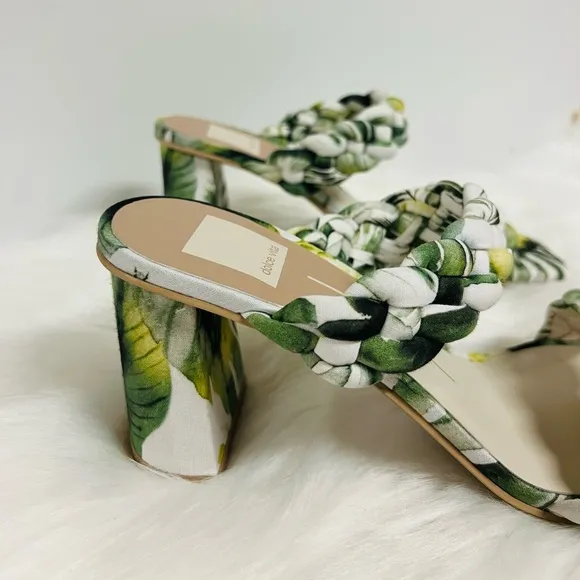 Dolce Vita Paily Green Floral Braided Straps Slip On Heeled Sandals Size Various