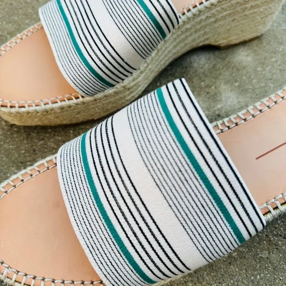 Dolce VITA platform espadrilles wedge heels chunky slides white striped 13 navy